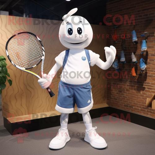 Personnage De Costume De Mascotte Redbrokoly De Raquette De Tennis Blanche Habillé D'un Short En Jean Et De Lacets De Chaussures