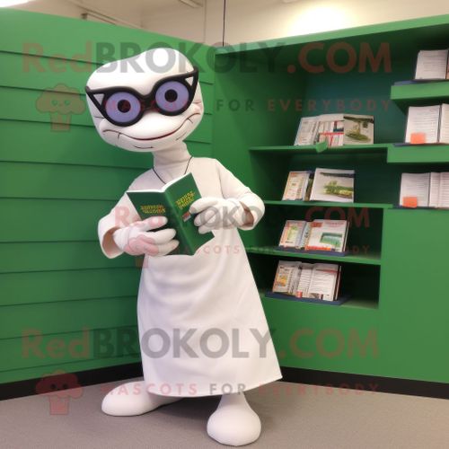 Mascotte Redbrokoly De Personnage De Python Blanc Habillé D'un Pantalon Et De Lunettes De Lecture