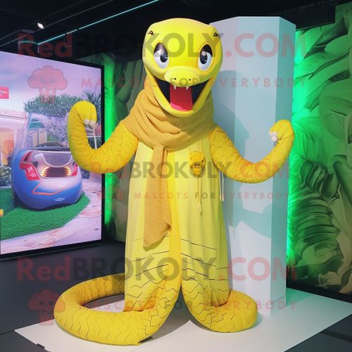 Personnage De Costume De Mascotte Redbrokoly De Python Jaune Citron Habillé D'une Couverture Et De Bracelets