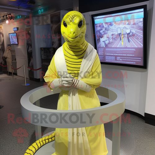 Personnage De Costume De Mascotte Redbrokoly De Python Jaune Citron Habillé D'une Couverture Et De Bracelets