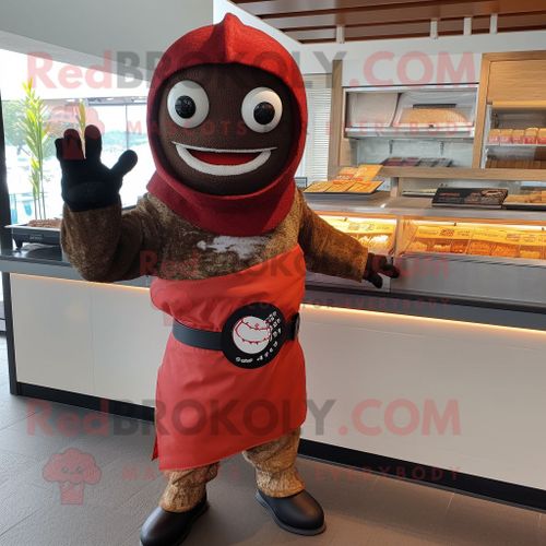 Personnage De Costume De Mascotte Redbrokoly Rust Sushi Habillé D'un Rash Guard Et De Gants
