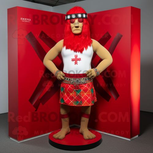 Personnage De Costume De Mascotte Redbrokoly De La Croix Celtique Rouge Habillé D'un Bikini Et De Bandeaux