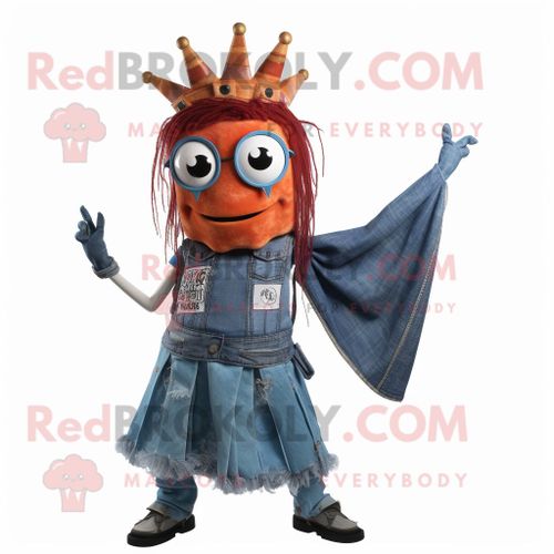 Personnage De Costume De Mascotte Redbrokoly Rust Queen Habillé D'un Short En Jean Et D'écharpes