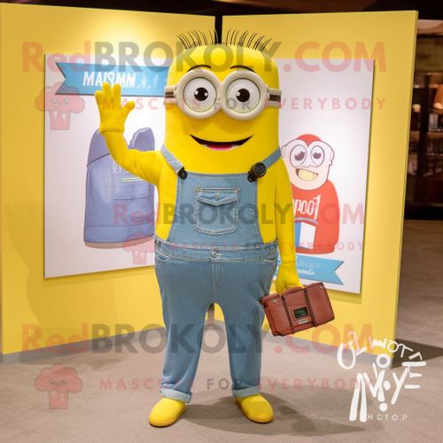 Personnage De Costume De Mascotte Redbrokoly D'appareil Photo Jaune Citron Habillé D'une Chemise En Chambray Et De Portefeuilles