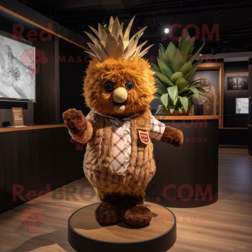 Mascotte Redbrokoly De Personnage D'ananas Marron Habillé D'un Combishort Et De Cravates