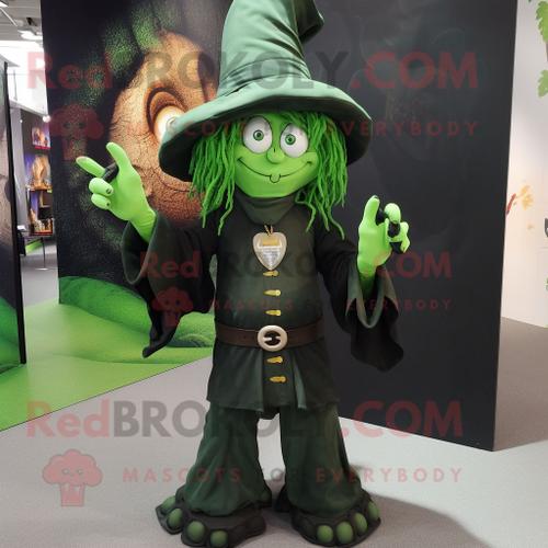 Personnage De Costume De Mascotte Redbrokoly De Sorcière Verte Forêt Habillé D'un Pantalon Cargo Et D'anneaux