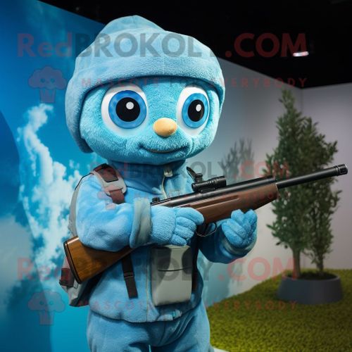 Personnage De Costume De Mascotte Redbrokoly Cyan Sniper Habillé D'une Combinaison Et De Bonnets