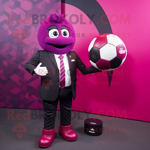 Personnage De Costume De Mascotte Redbrokoly De Ballon De Rugby Magenta Habillé D'une Veste De Costume Et De Montres