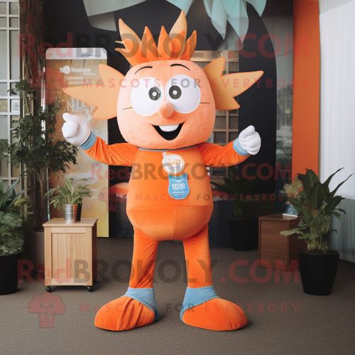 Personnage De Costume De Mascotte Redbrokoly De Fée Des Dents Orange Habillé Avec Un Jean Évasé Et Des Ceintures