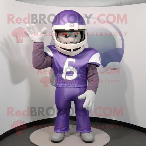 Personnage De Costume De Mascotte Redbrokoly De Casque De Football Américain Lavande Habillé D'un Rash Guard Et De Carrés De Poche