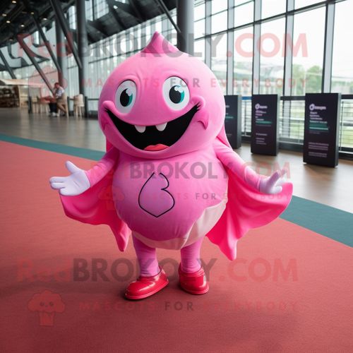 Personnage De Costume De Mascotte Redbrokoly De Raie Rose Habillé D'une Chemise De Ville Et De Lacets De Chaussures