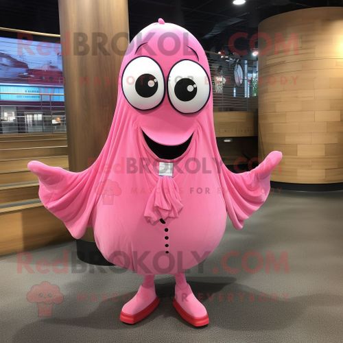 Personnage De Costume De Mascotte Redbrokoly De Raie Rose Habillé D'une Chemise De Ville Et De Lacets De Chaussures