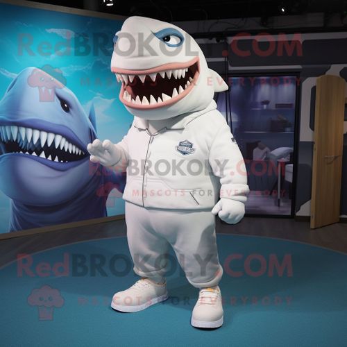 Personnage De Costume De Mascotte Redbrokoly De Megalodon Blanc Habillé D'un T-Shirt Et De Lacets