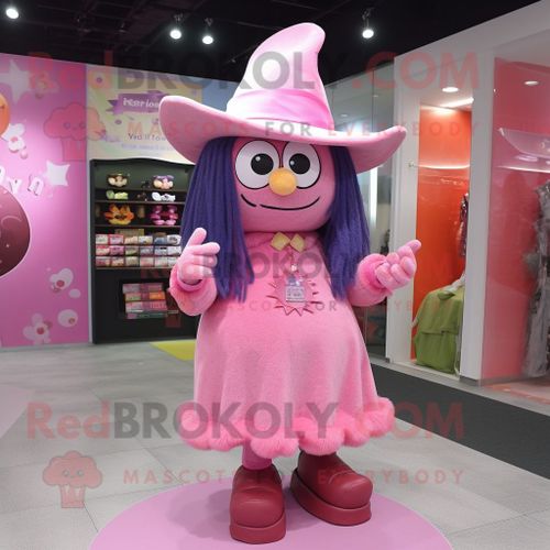 Mascotte Redbrokoly De Personnage De Sorcière Rose Habillée D'un Jean Bootcut Et De Porte-Monnaie