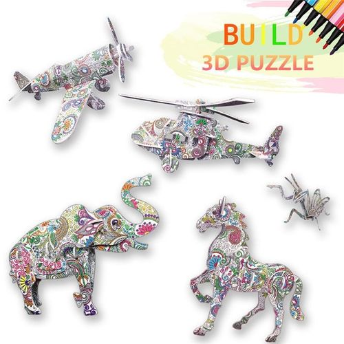 4 Types De 3d Animal Avion Château Bâtiment Bricolage Coloriage Peinture Couleur Puzzle Modèle Ornements Jouets Dessin Ensemble Jouets Pour Enfants