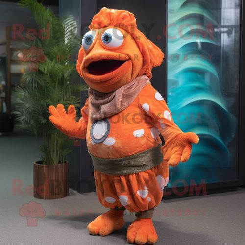 Personnage De Costume De Mascotte Redbrokoly De Poisson Clown De Rouille Habillé D'une Combinaison Et D'écharpes
