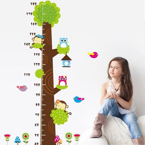 Hiboux Singe Arbre Tableau De Hauteur Amovible Autocollant Mural Vinyle Décalque Enfants Chambre Décor Autocollant Mural Jouets Dessin Animé Animaux Chambre Mur Art