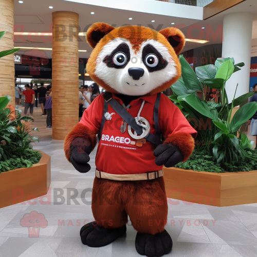 Personnage De Costume De Mascotte Redbrokoly Red Panda Habillé Avec Un T-Shirt Et Wraps