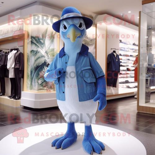 Personnage De Costume De Mascotte Redbrokoly D'albatros Bleu Habillé D'une Barboteuse Et De Chapeaux