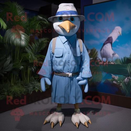 Personnage De Costume De Mascotte Redbrokoly D'albatros Bleu Habillé D'une Barboteuse Et De Chapeaux