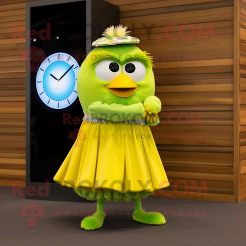 Personnage De Costume De Mascotte Redbrokoly De Kiwi Jaune Citron Habillé D'une Jupe Longue Et De Montres Connectées