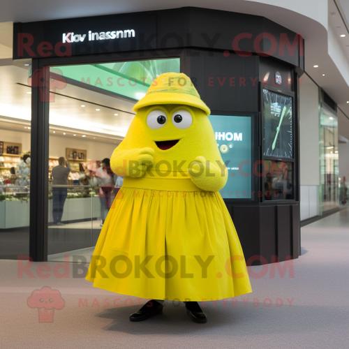 Personnage De Costume De Mascotte Redbrokoly De Kiwi Jaune Citron Habillé D'une Jupe Longue Et De Montres Connectées