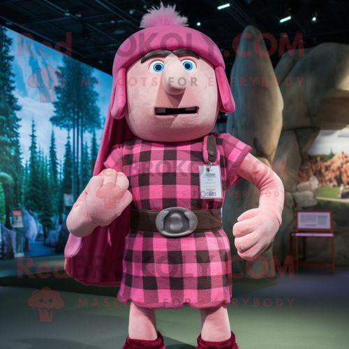 Personnage De Costume De Mascotte Redbrokoly De Soldat Romain Rose Habillé D'une Chemise En Flanelle Et De Boucles D'oreilles