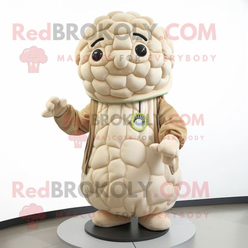Mascotte Redbrokoly De Personnage De Chou-Fleur Beige Habillé D'un Col Roulé Et De Bonnets