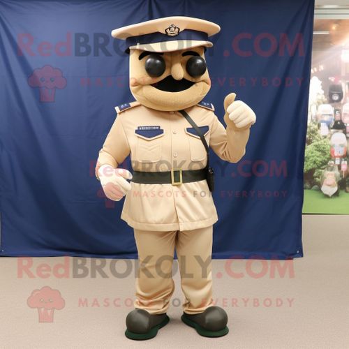 Mascotte Redbrokoly De Personnage De Soldat Beige De La Marine Vêtu D'un Pantalon De Costume Et De Ceintures