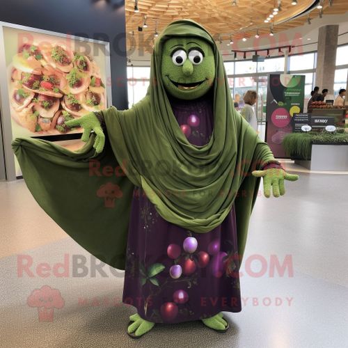 Personnage De Costume De Mascotte Redbrokoly De Raisin D'olive Habillé D'une Robe Longue Et D'épingles À Châle