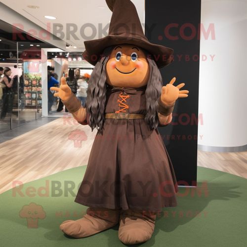 Mascotte Redbrokoly De Personnage De Sorcière Brune Habillée D'un Jegging Et De Bérets