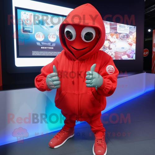 Personnage De Costume De Mascotte Redbrokoly Red Oyster Habillé D'un Sweat À Capuche Et De Montres Numériques