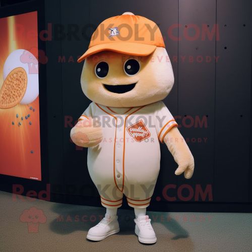 Personnage De Costume De Mascotte Redbrokoly Peach Pop Corn Habillé Avec Un Tee-Shirt De Baseball Et Des Montres Intelligentes