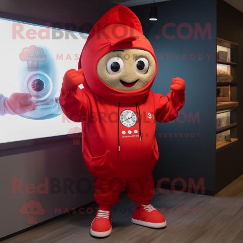 Personnage De Costume De Mascotte Redbrokoly Red Oyster Habillé D'un Sweat À Capuche Et De Montres Numériques