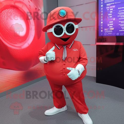 Mascotte Redbrokoly De Personnage Red Oyster Habillé D'un Pantalon Et D'un Bracelet Montres