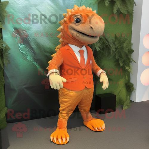 Personnage De Costume De Mascotte Redbrokoly De Pangolin Orange Vêtu D'une Chemise De Ville Et De Lacets De Chaussures