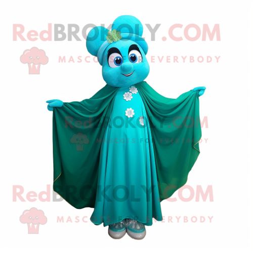 Personnage De Costume De Mascotte Redbrokoly Turquoise Bunch Of Shamrocks Habillé D'une Robe De Soirée Et De Châles