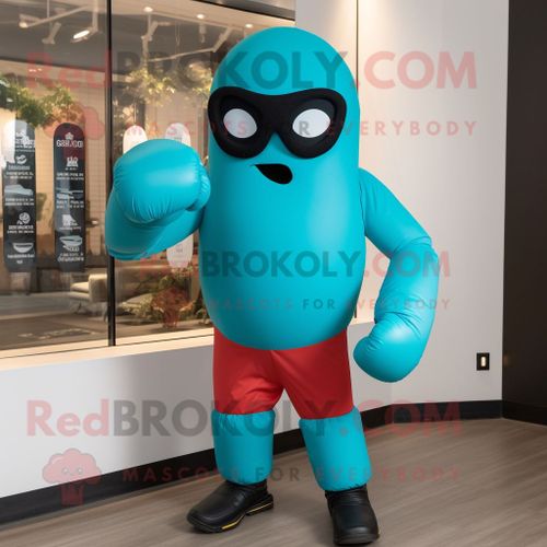 Personnage De Costume De Mascotte Redbrokoly De Gant De Boxe Turquoise Habillé D'un Débardeur Et De Lunettes De Soleil