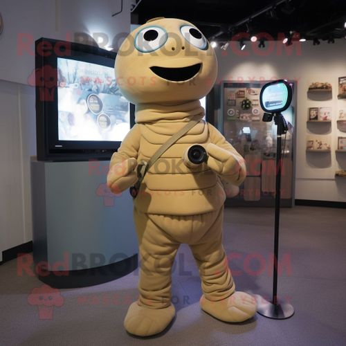 Personnage De Costume De Mascotte Redbrokoly De Caméra Beige Habillé D'un Col Roulé Et De Porte-Clés