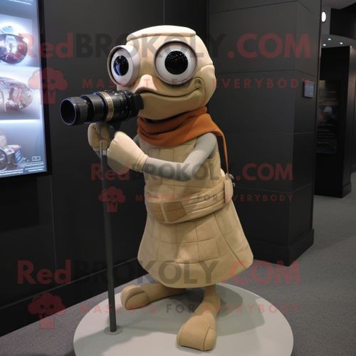 Personnage De Costume De Mascotte Redbrokoly De Caméra Beige Habillé D'un Col Roulé Et De Porte-Clés