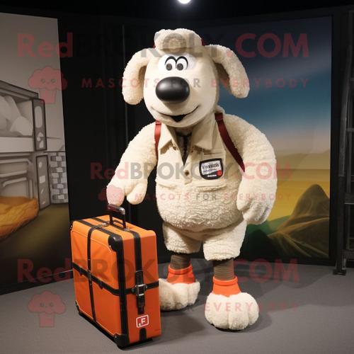 Personnage De Costume De Mascotte Redbrokoly Cream Shepard S Pie Habillé D'un Short Cargo Et De Porte-Documents