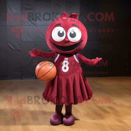 Personnage De Costume De Mascotte Redbrokoly De Ballon De Basket-Ball Marron Habillé D'une Robe Taille Empire Et De Broches