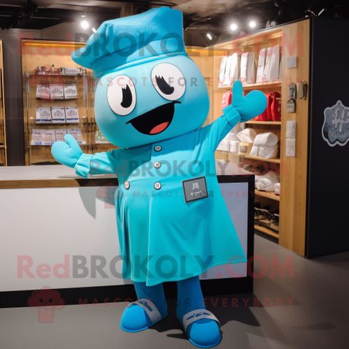 Personnage De Costume De Mascotte Redbrokoly Cyan Ramen Habillé D'une Culotte Et De Boutons De Manchette
