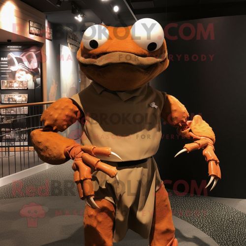 Personnage De Costume De Mascotte Redbrokoly De Crabe Brun Habillé D'une Robe Taille Empire Et D'épinglettes