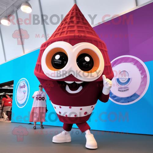 Personnage De Costume De Mascotte Redbrokoly De Cornet De Crème Glacée Marron Habillé D'un Bikini Et D'anneaux