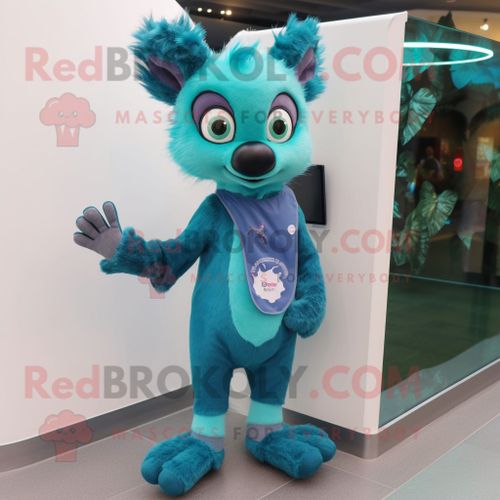Teal Aye-Aye Personnage De Costume De Mascotte Redbrokoly Habillé Avec Un Pantalon De Yoga Et Des Montres Numériques