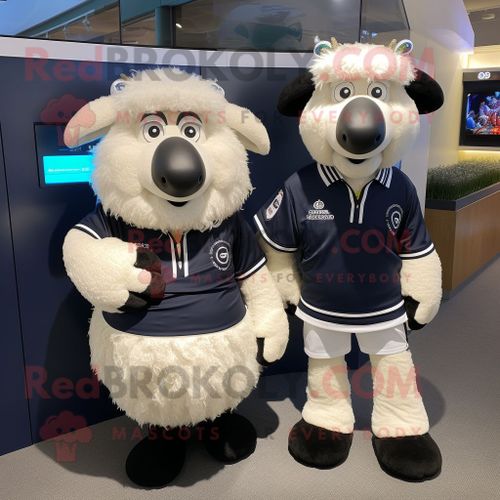 Suffolk Sheep Personnage Costume Mascotte Redbrokoly Habillé Avec Un Polo Tee Et Smartwatches