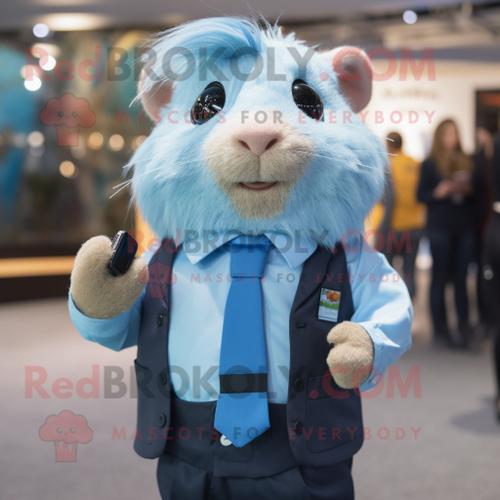 Personnage De Costume De Mascotte Redbrokoly De Cochon D'inde Bleu Ciel Habillé D'une Chemise Boutonnée Et De Cravates