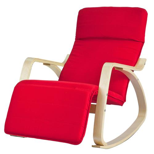 Sobuy Fst16-R Fauteuil À Bascule Fauteuil Berçant En Bois De Bouleau Fauteuil Relaxant Avec Repose-Pied Réglable Rocking Chair - Rouge
