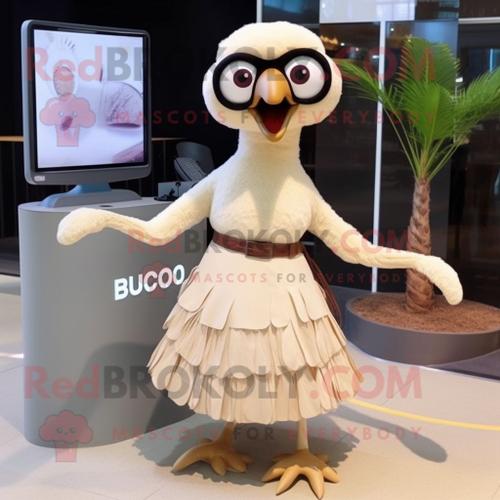 Personnage De Costume De Mascotte Redbrokoly Dodo Bird Beige Habillé D'une Jupe Longue Et De Lunettes De Soleil